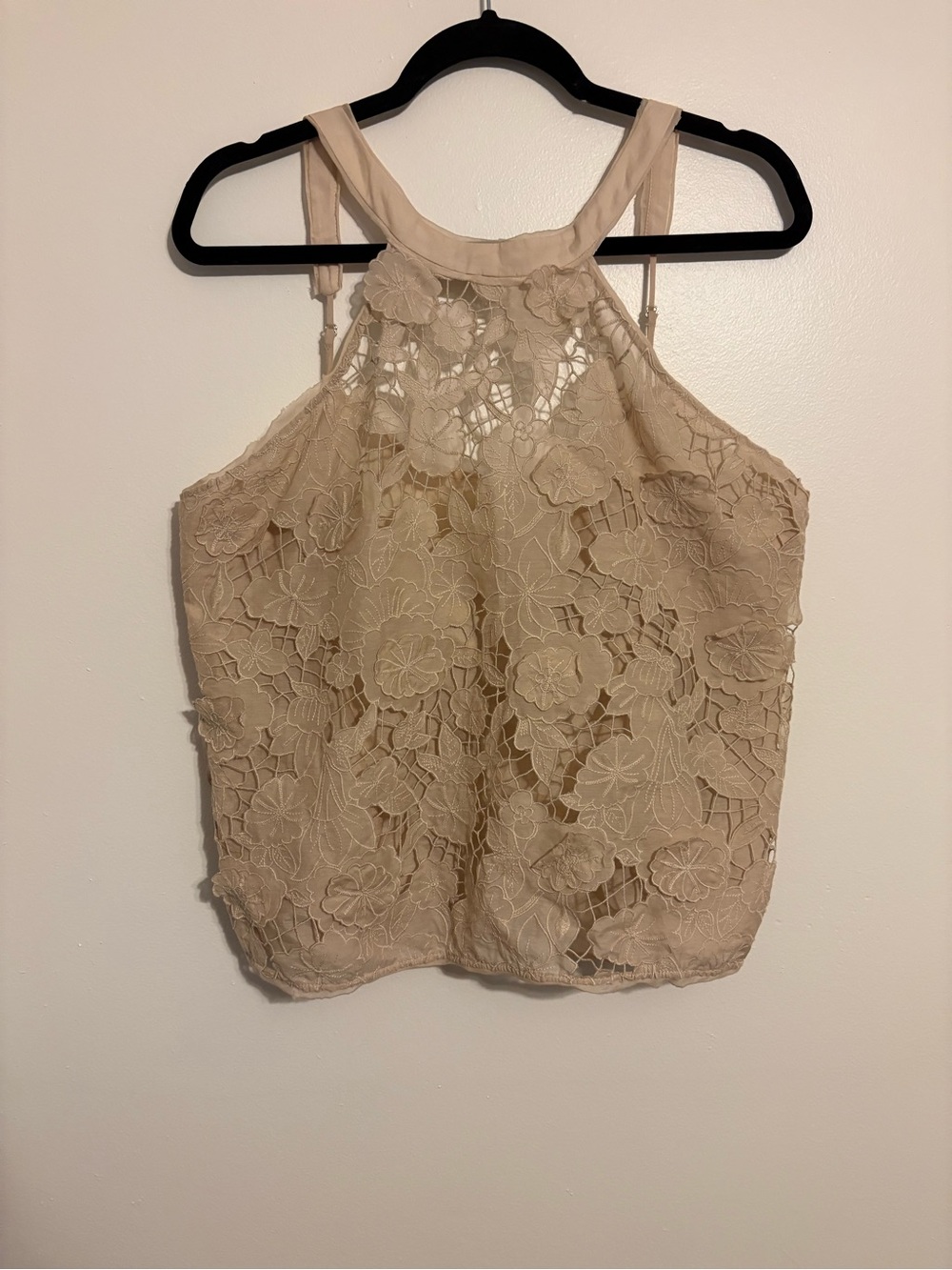 NWT BCBGMAXAZRIA Beige Floral Lace Halter Women's Top